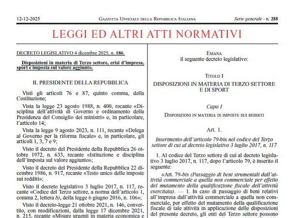 Pubblicato e in vigore il D.lgs n. 186 del 2025